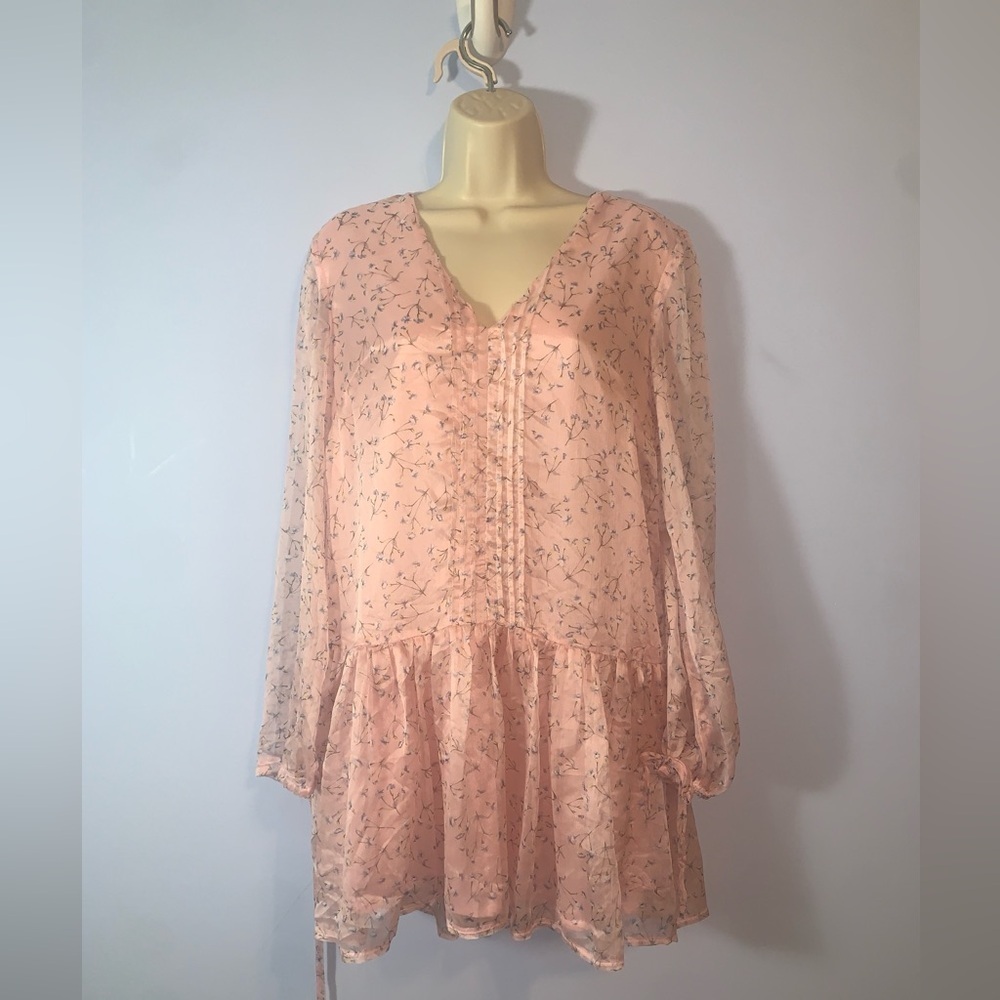 Showpo. Australia Pink Floral Long Sleeve Drop waist dainty frilly light dress 6